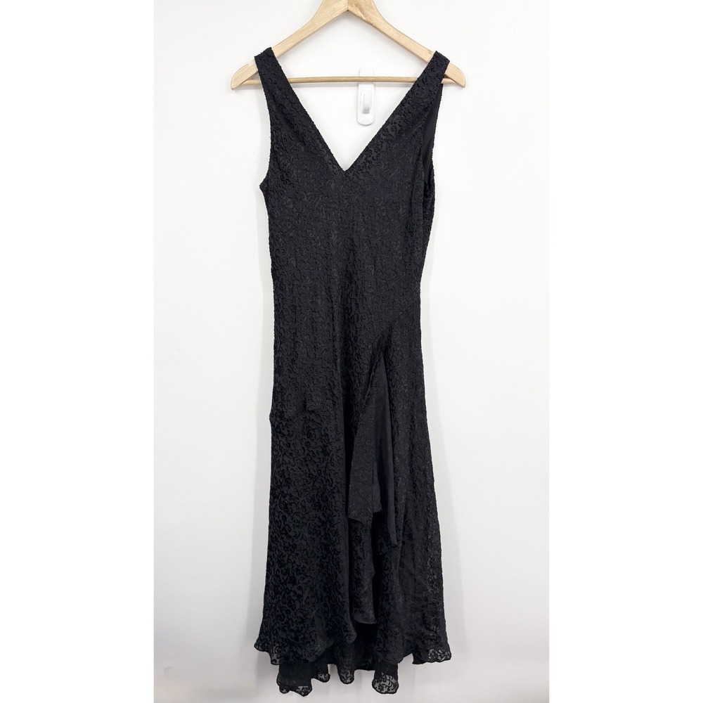 Vtg Ralph Lauren Maxi Dress Large  Whimsigoth 90s Y2K Silk Burnout Velvet Slip